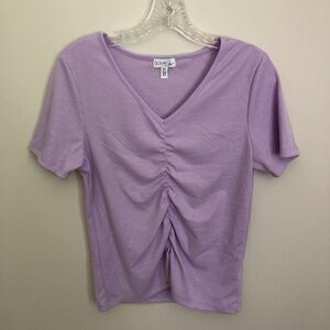 NEVER WORN Olivia Sky Ruched Ribbed Purple Short Sleeve T-Shirt Size Medium